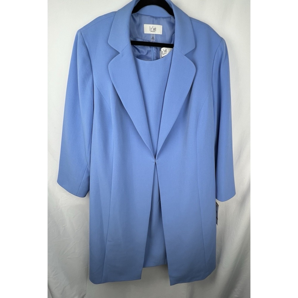 Le Suit Woman 24W Blue Chambray Crepe Dress‎ Suit Long Jacket Career Wedding NWT - Picture 5 of 16